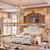 Royal European French wood carved bed room furniture bedroom set